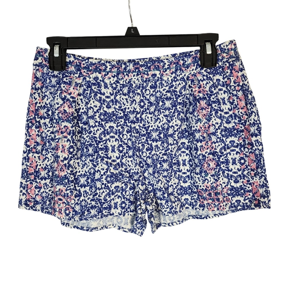 UNDER SKIES Size Small Linen Rayon Side Zip Damask Print Shorts Beach Resortwear
